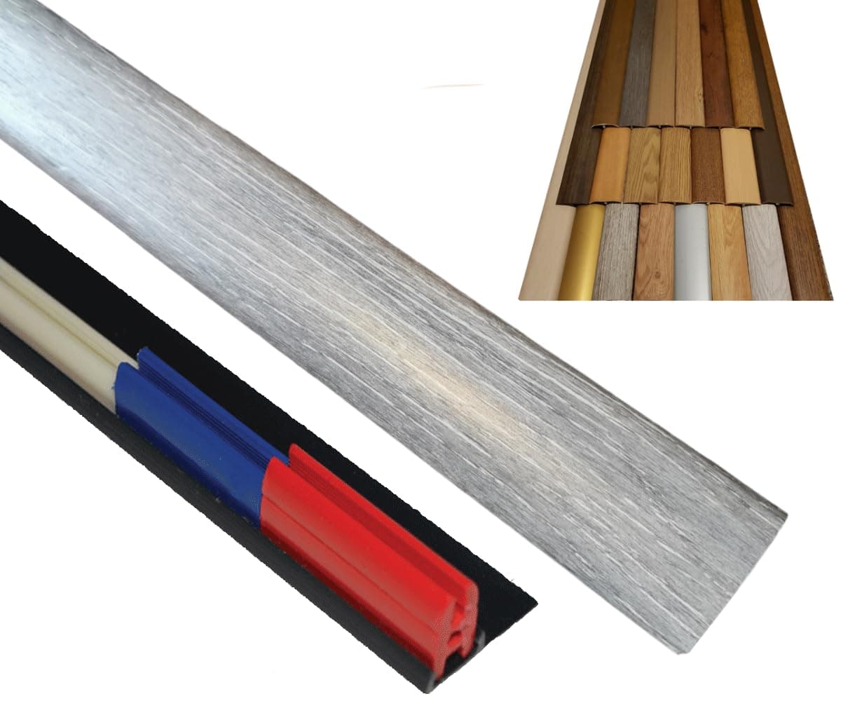 Silver Grey Laminate Door Threshold Adjustable Height/Pivots 50mm x 90cm Easyclip