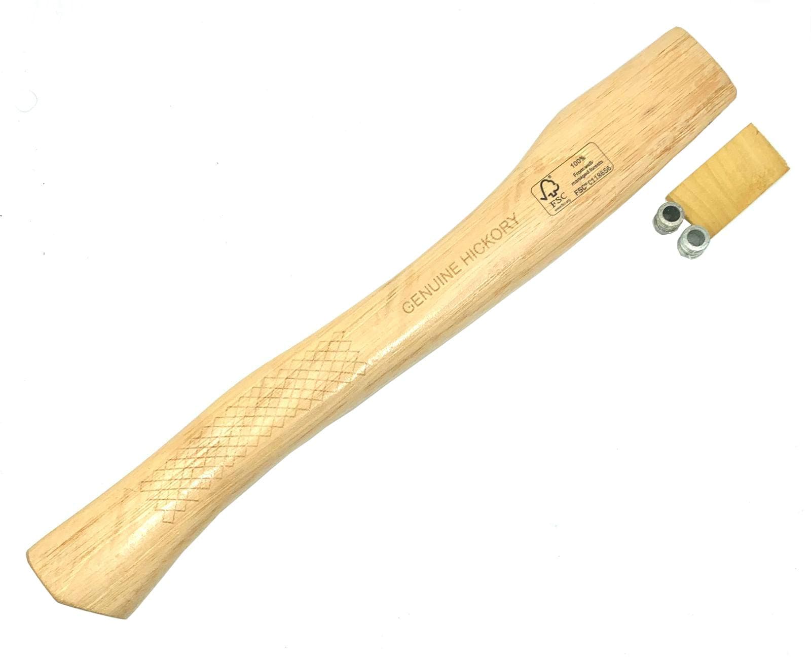 'BRUFER 203652-2 Genuine Hickory Wood Replacement Handle for Camp Axe - 14'' Complete Set with Wooden and Steel Wedges'