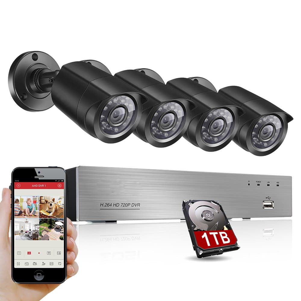 Anlapus 8-Channel 720P HD-TVI Security Camera System,720P DVR Recorder (1TB HDD Built-in) and (4) 1.0MP(1280TVL) Day and Night Vision Outdoor Indoor Weatherproof Bullet Cameras