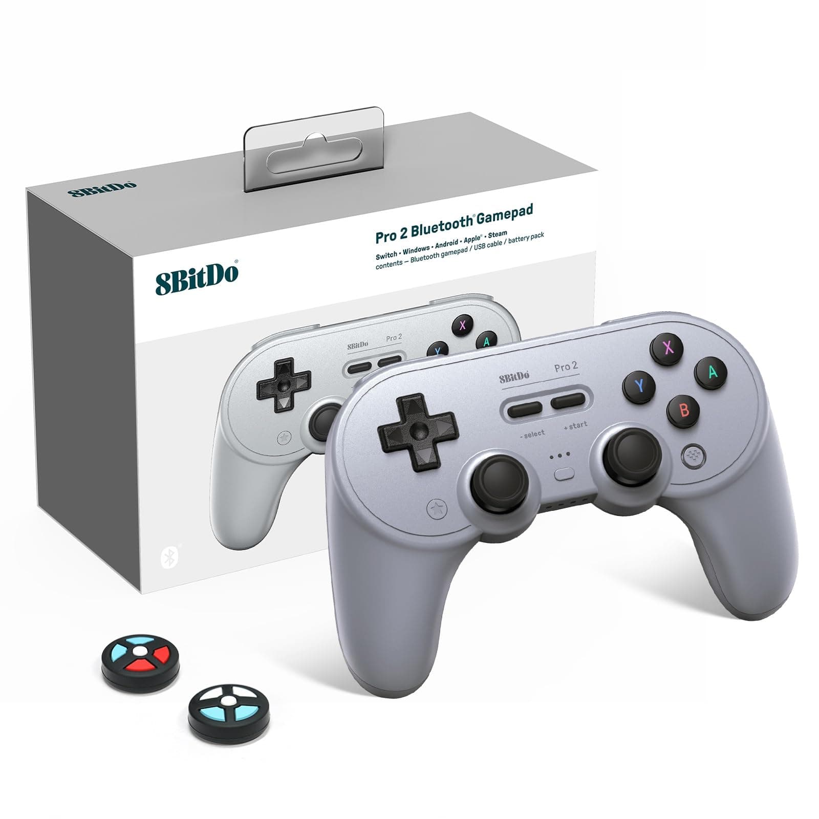 8Bitdo Pro 2 Bluetooth Controller - Hall Effect Joystick Update, for Switch/Switch 2, Windows, Apple, Android, Steam Deck, and Raspberry Pi (Gray Edition)
