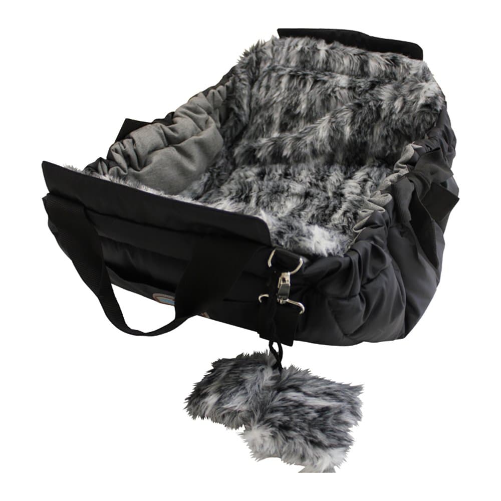napidoo rectangular All Year Bag and Dog Bed with Faux-Fur Inlay (gray/white, cotton, X-Small, approx. 14.6” x 9.8” x 9.4”)
