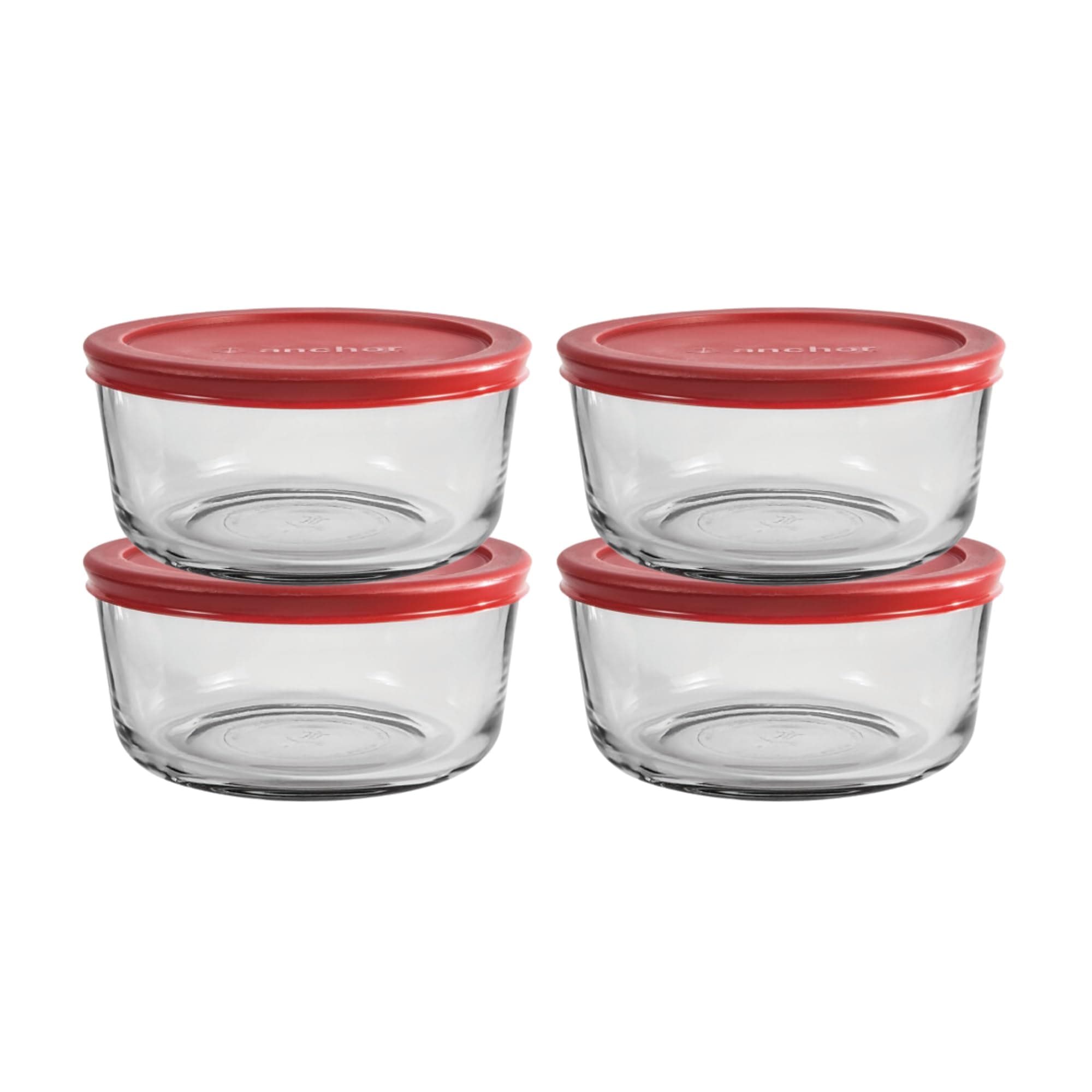 4 Cup Glass Storage Containers with Lids, Set of 4 Glass Food Storage Containers with Red SnugFit Lids
