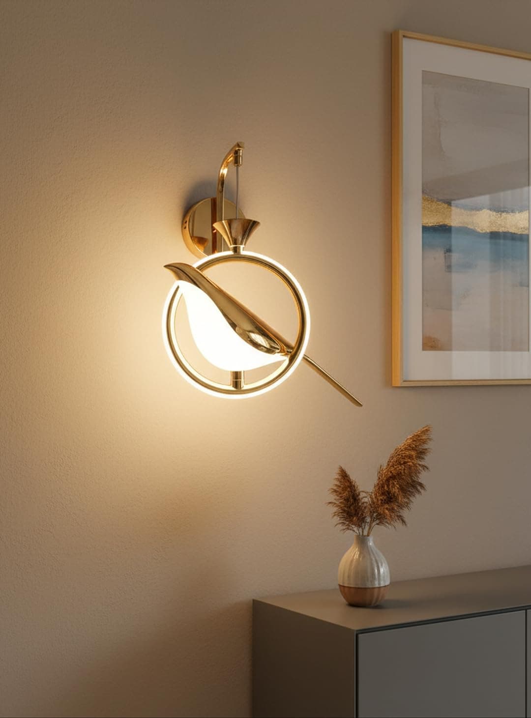 - Modern Bird-Shaped LED Wall Light, Gold and White Sconce with Artistic Design, Energy-Efficient Decorative Lighting for Bedrooms, Living Rooms, and Hallways Stylish Accent Light Fixture