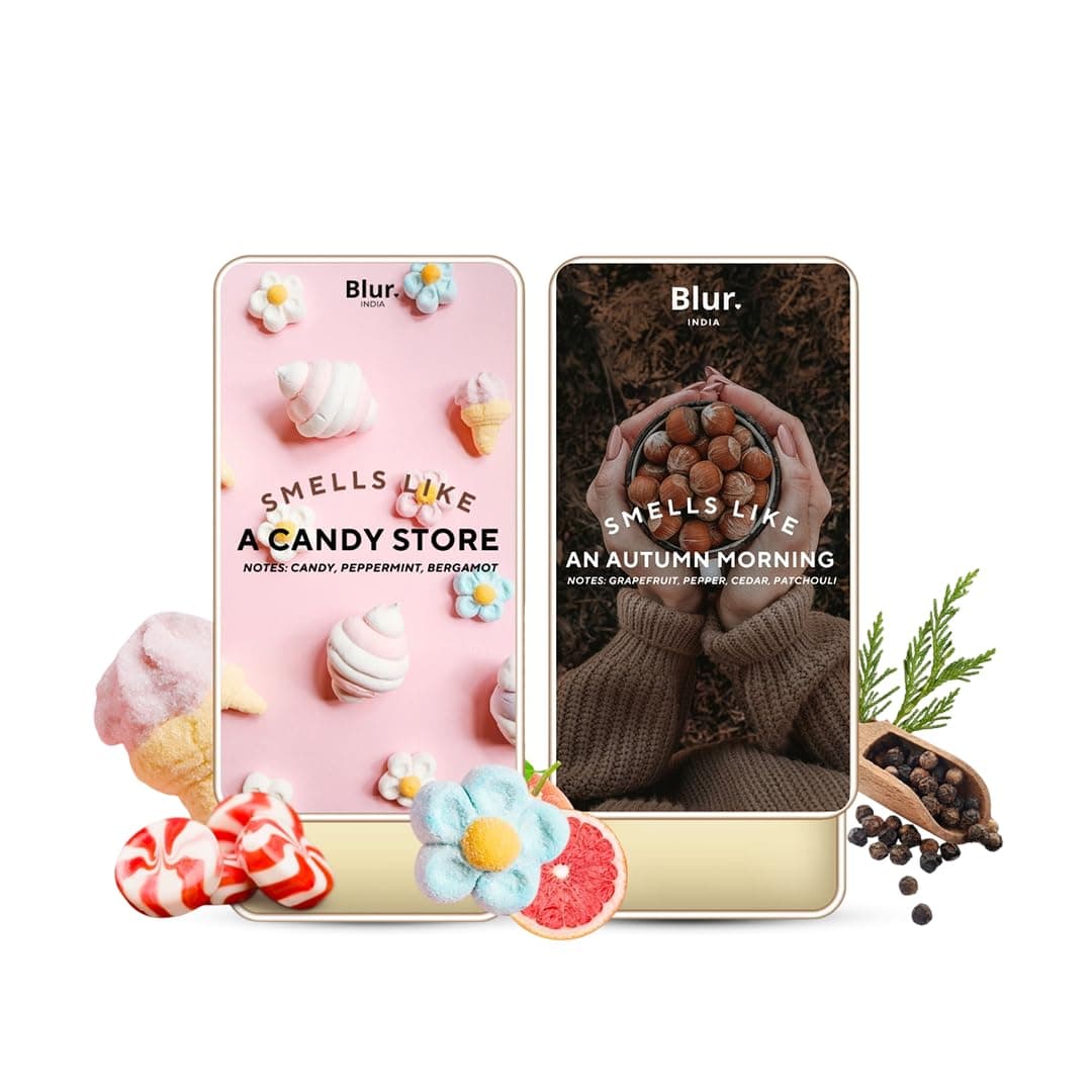 India Solid Perfume | Smells Like Autumn Morning & Candy Store Fragrance | Alcohol Free | Perfume Primer | Safe For Skin | Pack of 2 | Each 10 g