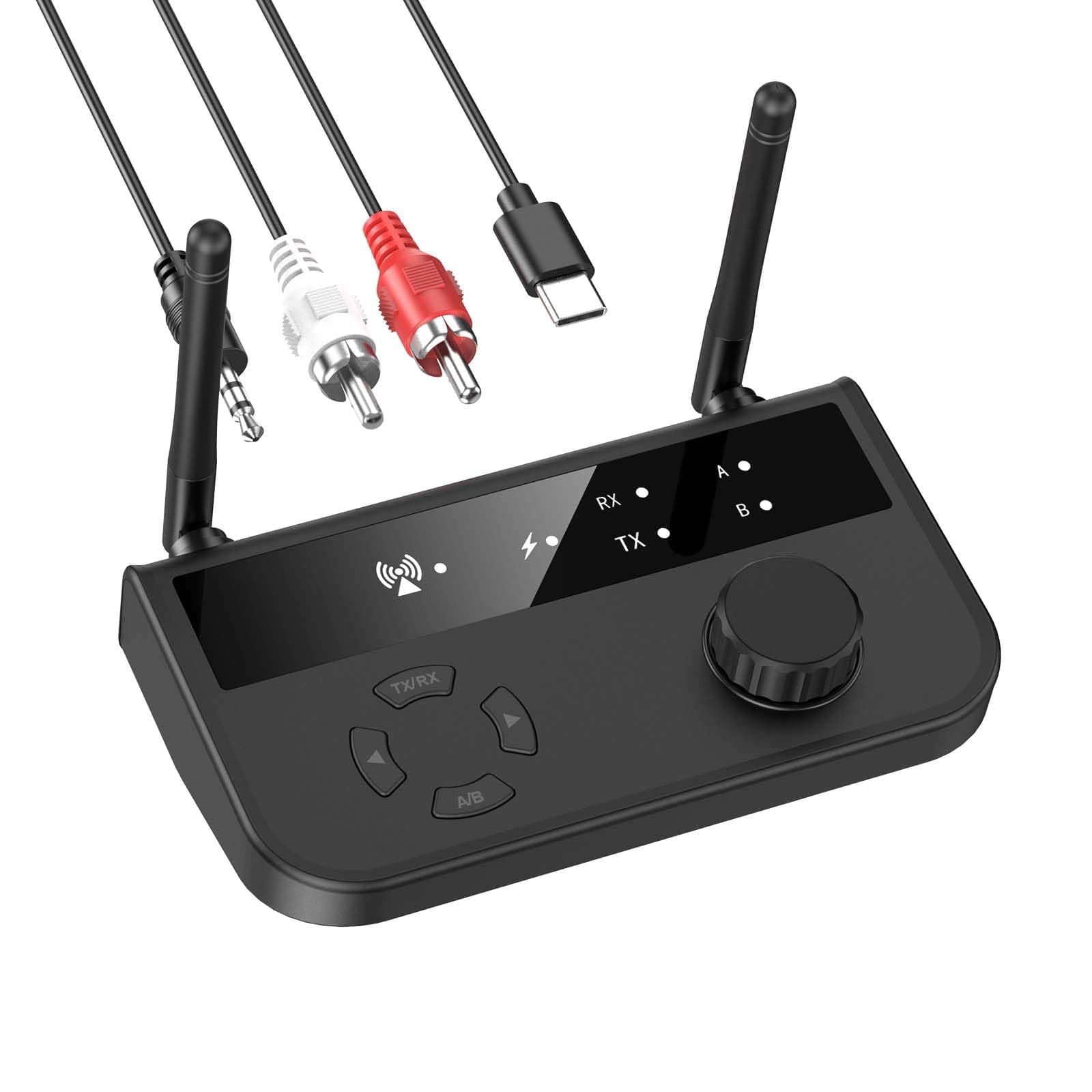 X spring Bluetooth 5.3 Audio Transmitter Adapter, Bluetooth Transmitter Receiver, 3.5mm AUX RCA for Home Stereo Speaker CD MP3 Player, Long Range 2-in-1 Bluetooth 5.3 Audio Adapter for TV