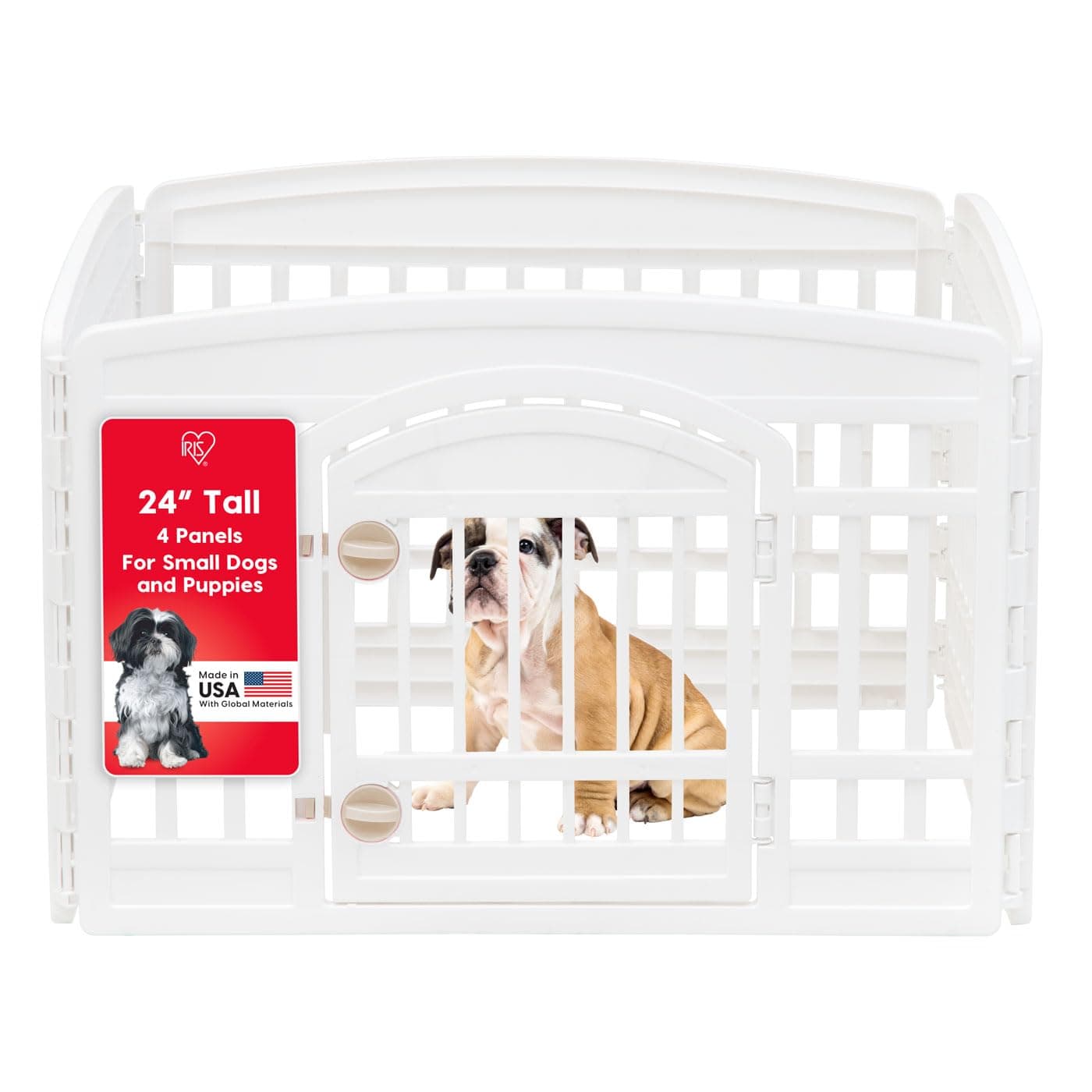 IRIS USA 24" Exercise 4-Panel Pet Playpen with Door, Dog Playpen, Puppy Playpen, for Puppies and Small Dogs, Keep Pets Secure, Easy Assemble, Fold It Down, Easy Storing, Customizable, White