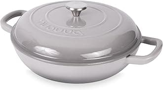 Shallow Cast Iron Casserole with Lid – Non Stick Dutch Oven Pot, Oven Safe up to 500° F – Sturdy Ovenproof Stockpot Cookware – Enamelled Cooking Pot – Grey, 3.7-Quart, 30cm – by Nuovva