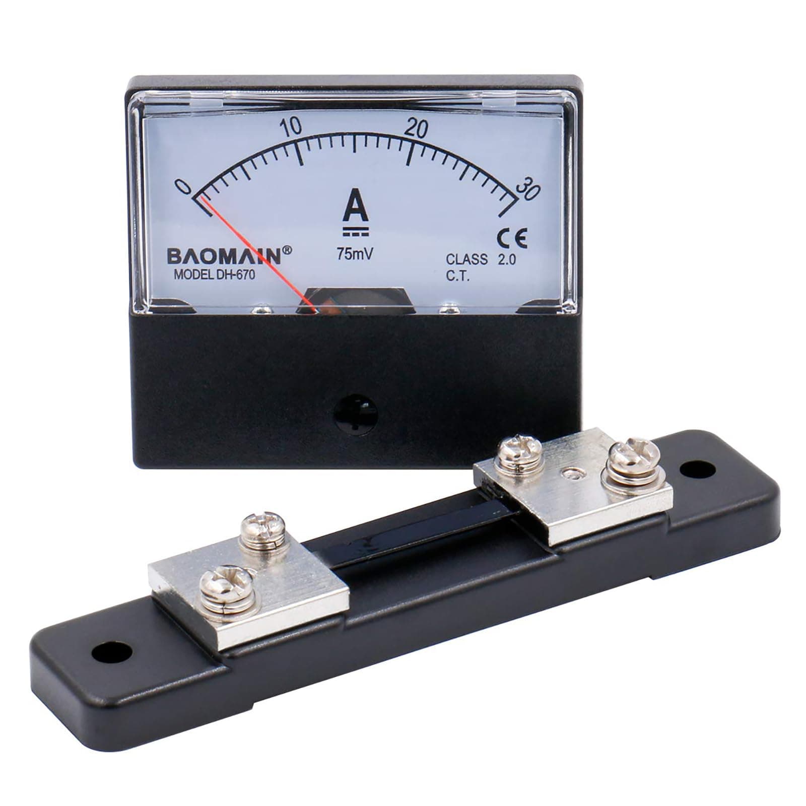 DH-670 30A Analog Amp Panel Meter Current Ammeter DC 0-30A with Shunt