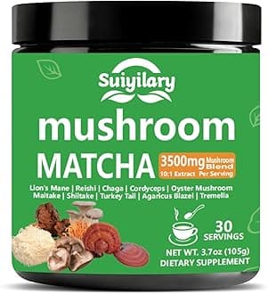 10 Mushroom Matcha Powder with Lion's Mane, Reishi, Mushroom Polysaccharides & More, 3500mg(10:1) Extract, Japanese Ceremonial Matcha for Focus, Energy, Immunity Boost, Memory - 30 Serving