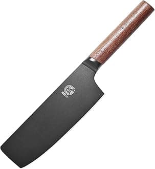7 inch Japanese Nakiri Chef Knife, Professional Black Titanium Coated Vegetable Kitchen Knife, German Premium Alloy Steel Cooking Chef's Knives (Walnut Handle)