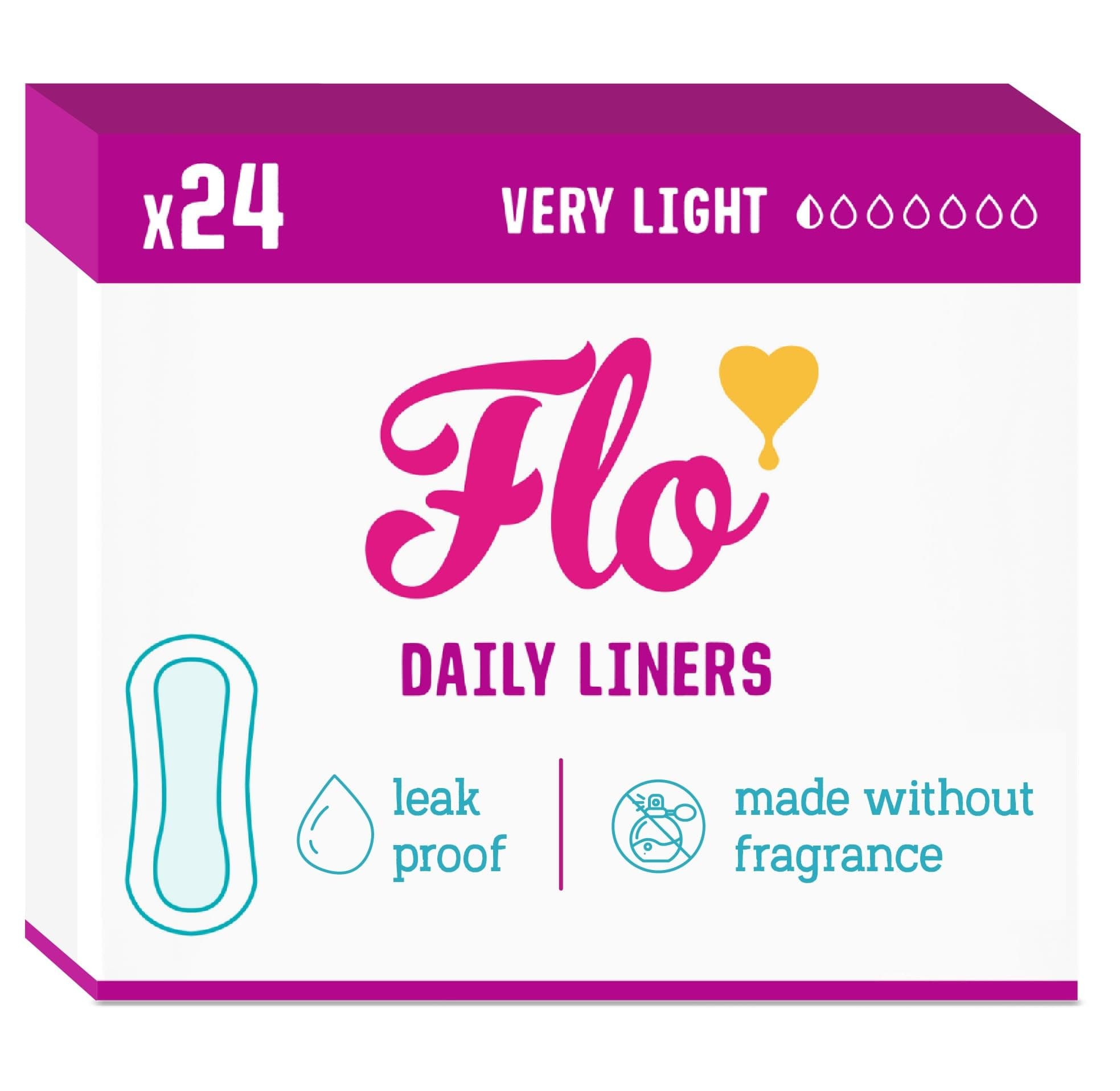 Flo - Daily Liners (24 Pack) Very Light Flow - Wrapped, Ultra-Thin - Natural, Absorbent, Soft & Breathable - Made with Organic Bamboo Panty - Liners for Women - Fragrance Free - Vegan & Cruelty Free