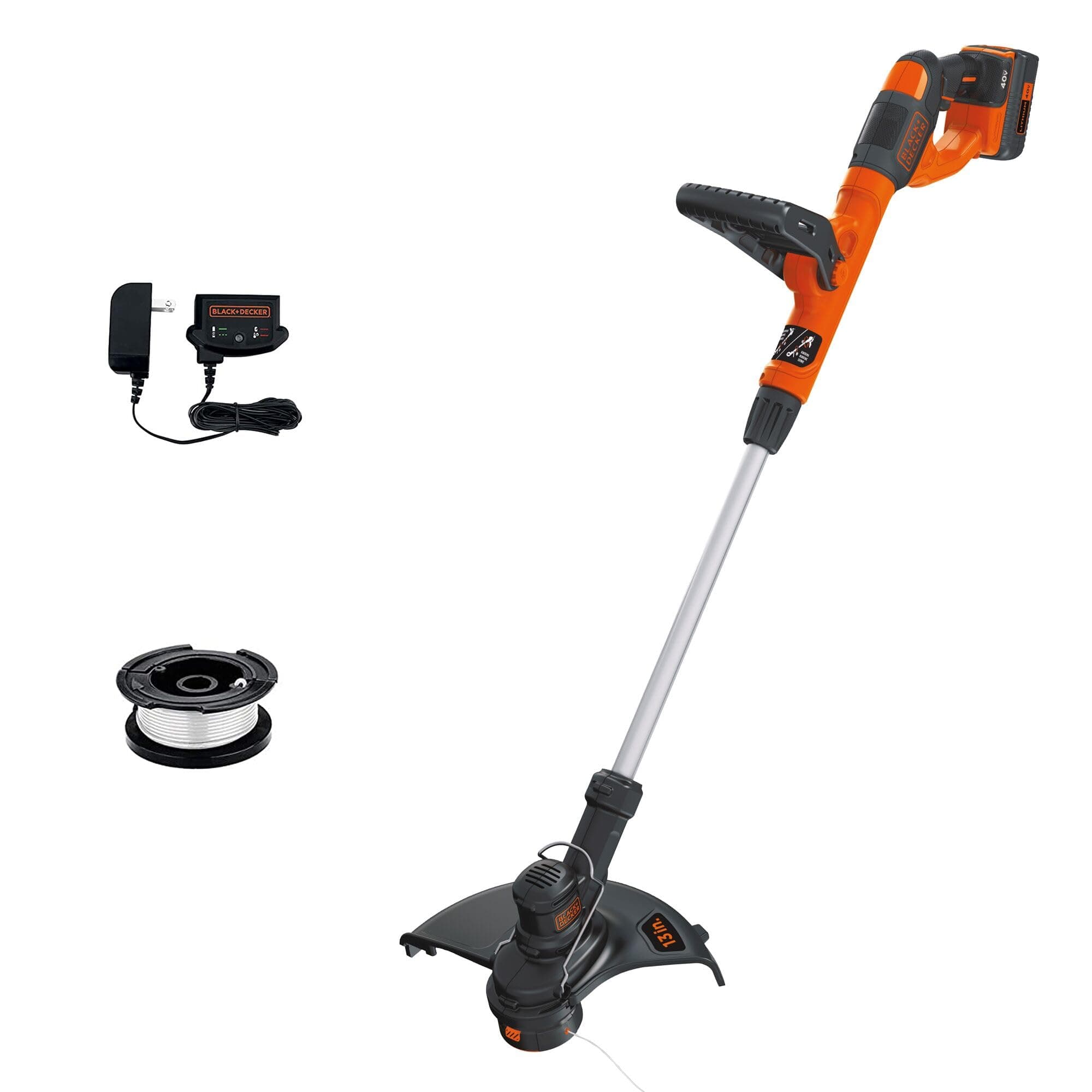 Black+Decker 40V MAX 13 Inch String Trimmer and Lawn Edger with Battery and Charger, Cordless Weed Eater with Charge Indicator, High Torque PowerDrive Technology (LST140C)