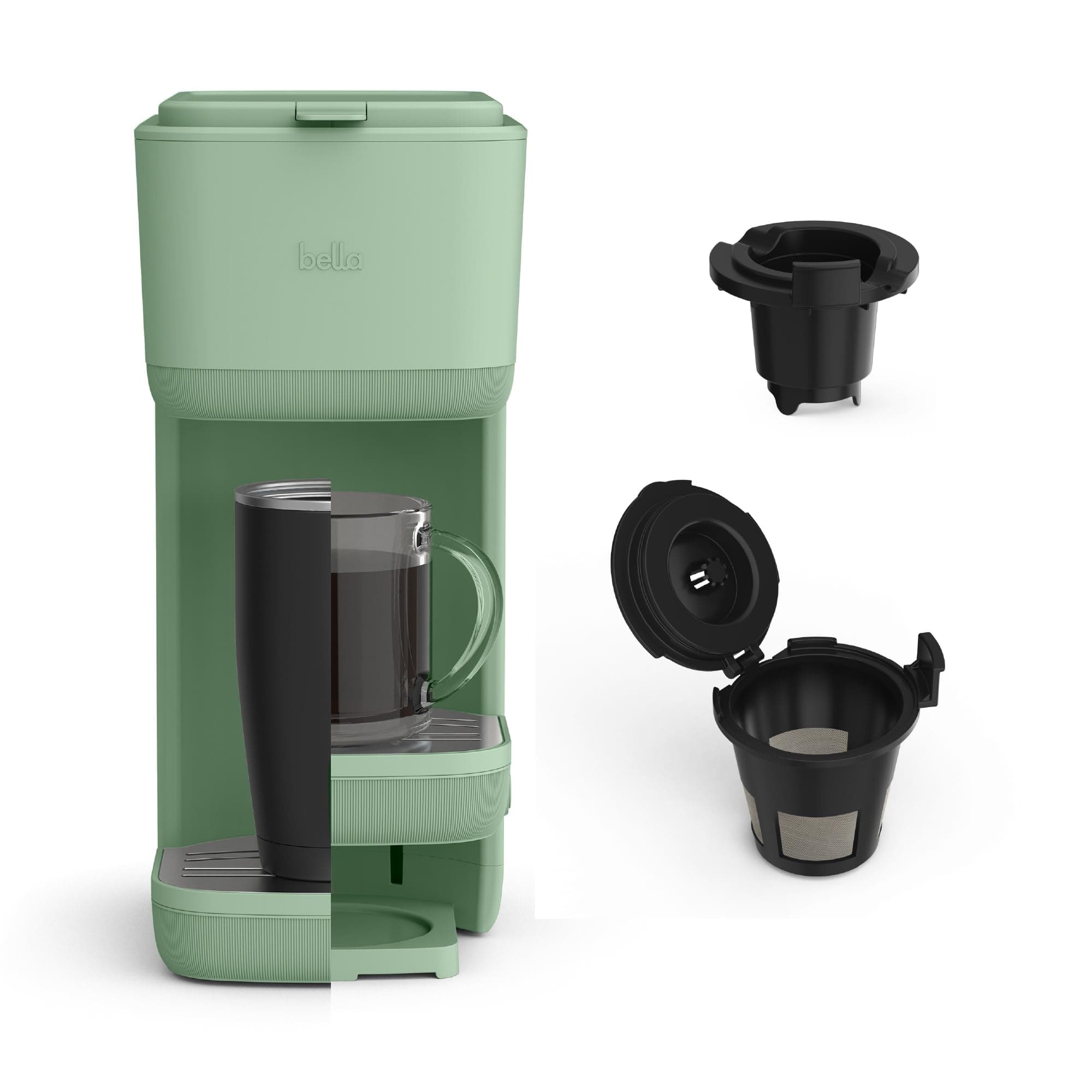 Single Serve Coffee Maker, K Cup & Coffee Ground Compatible with Removable, Adjustable Drip Tray, Auto Shutoff & Reusable Dishwasher Safe Accessories, Brews 6oz to 14oz, 1000 Watt, Seaglass