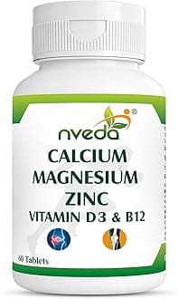 Nveda Calcium 1000mg with Vitamin D3, Magnesium, Zinc, Vitamin K2 & B12 | Bone Strength, Joint Support & Immunity Booster for Men & Women | 60 Vegetarian Tablets