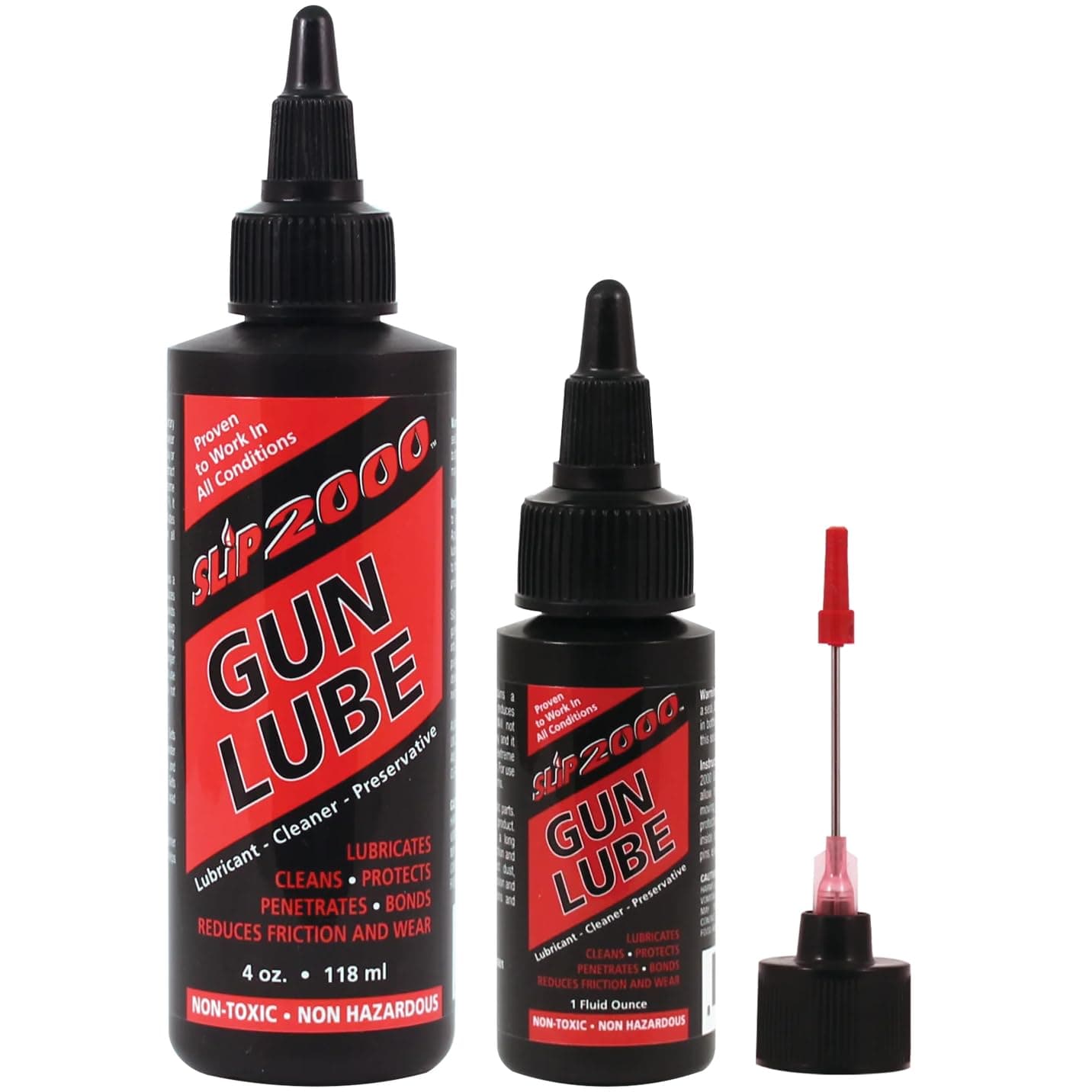 Slip 2000 Gun Lube Buddy Pack, Squeeze Bottle with Needle Tip Applicator for All Firearms, 100% Pure Synthetic CLP, Gun Lubricants for Peak Performance, (4 oz and 1 oz)