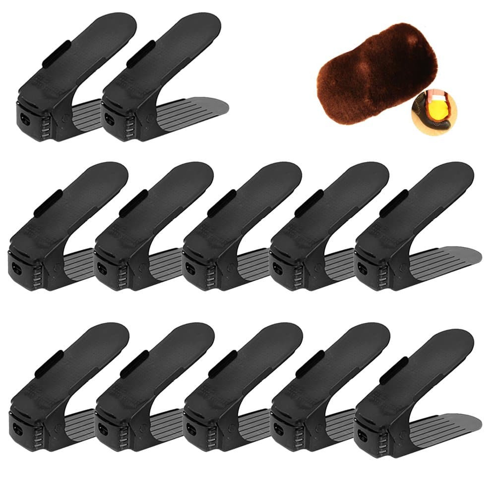Adjustable Shoe Slots Space Saving Shoe Organizer Shoe Rack and Brush shoes gloves(12 Pack-Black)