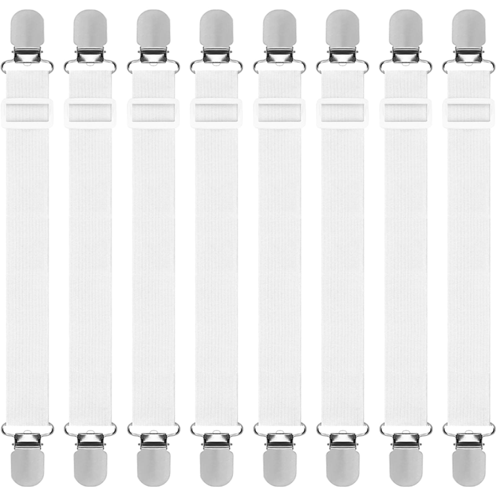 8 Pcs Bed Sheet Clips, (30cm -130cm) Adjustable Bed Sheet Fasteners, Elastic Fitted Sheet Straps with Clips, White Sheet Clips for Bedding, Mattress Covers, Bed Sheets, Sofa Cushion