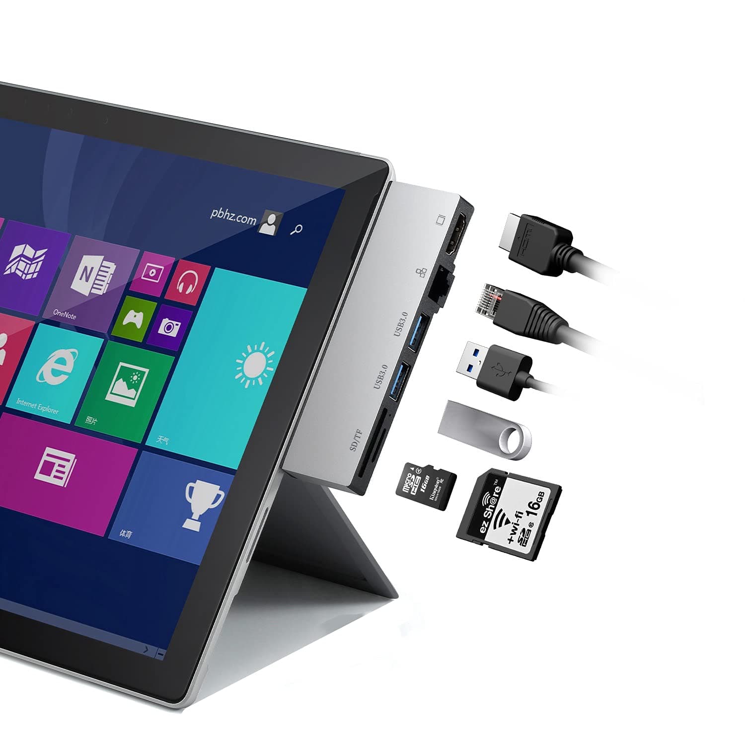 Honeymoon USB Hub Aluminum Enclosure Adapter For Microsoft Surface Pro 6/5,With 2 USB 3.0 Ports,SD/TF Card Reader,HDMI Converter Adapter and Gigabit Ethernet LAN Combo Docking Station[Not fit Pro 4/3]