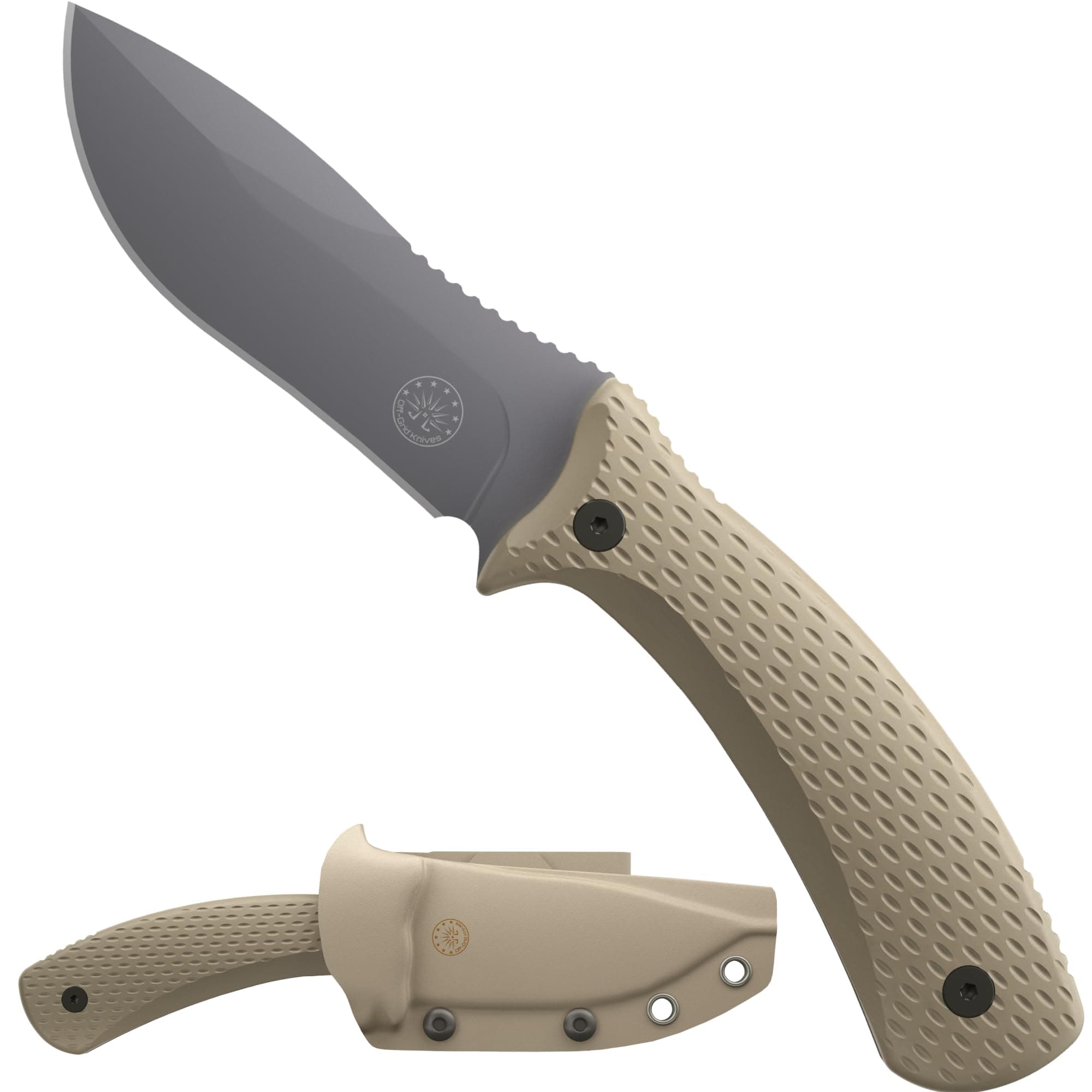 Off-Grid Knives SIDEKICK - Compact EDC Fixed Blade Knife, Scout and Vertical Carry, Sandvik 14C28N Steel, G10 Handle, Kydex Sheath, 360° Rotating Belt Clip, Camping, Fishing, Hunting, Boating (Coyote)