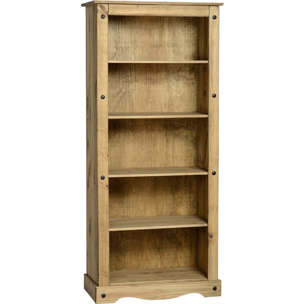 Corona Bookcase Large Tall 5 Shelf Solid Wood Pine Wooden Living Room Shelving Open Display Office Bedroom Storage Dresser 180cm High 82cm Wide 29cm Deep