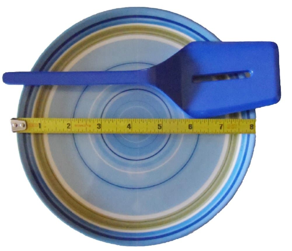 Set Of Four (4) 8" Reusable Melamine Dinnerware Plates - Blue - White Pattern + One 9" Blue Serving Spatula