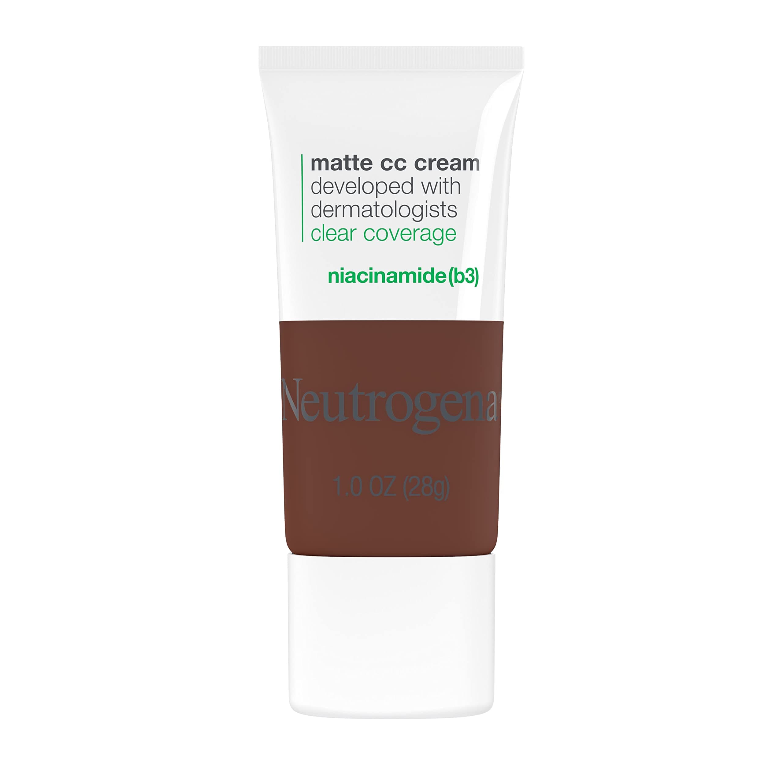 Neutrogena Clear Coverage Flawless Matte CC Cream, Full-Coverage Color Correcting Cream Face Makeup with Niacinamide (b3), Hypoallergenic, Oil Free & Fragrance Free, Sienna, 1 oz