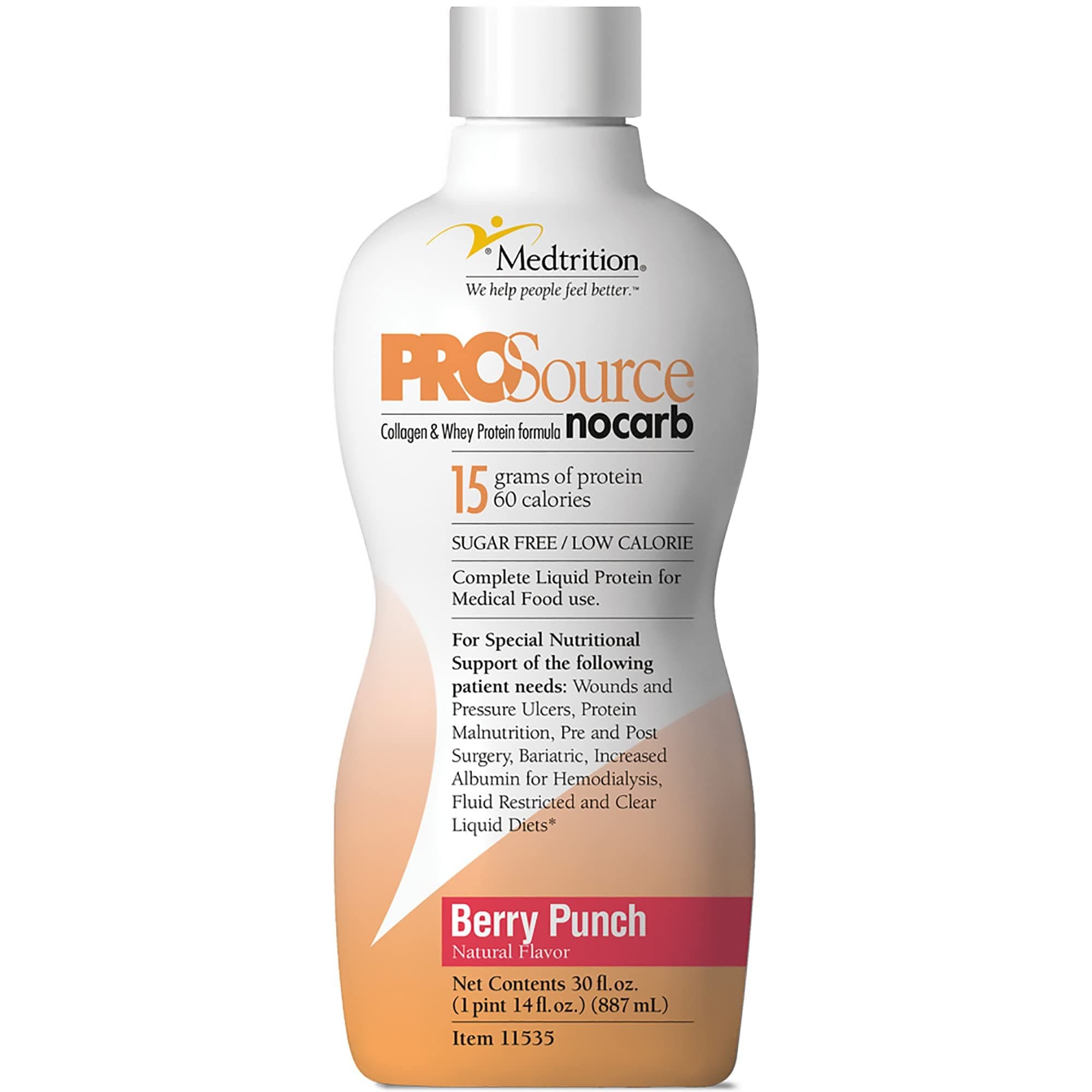 Liquid Collagen Peptides Type I, III 15 Grams Protein per Oz. |Prosource NoCarb Berry Punch 4 Bottles Pack Medtrition|