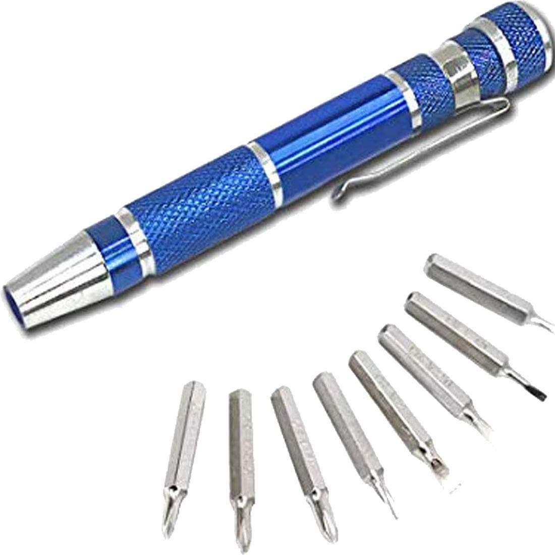 KUMA KU-20005 8-in-1 Precision Pocket Screwdriver Set, Phillips & Slotted, Multipurpose Aluminum Handle Pen Tool Kit