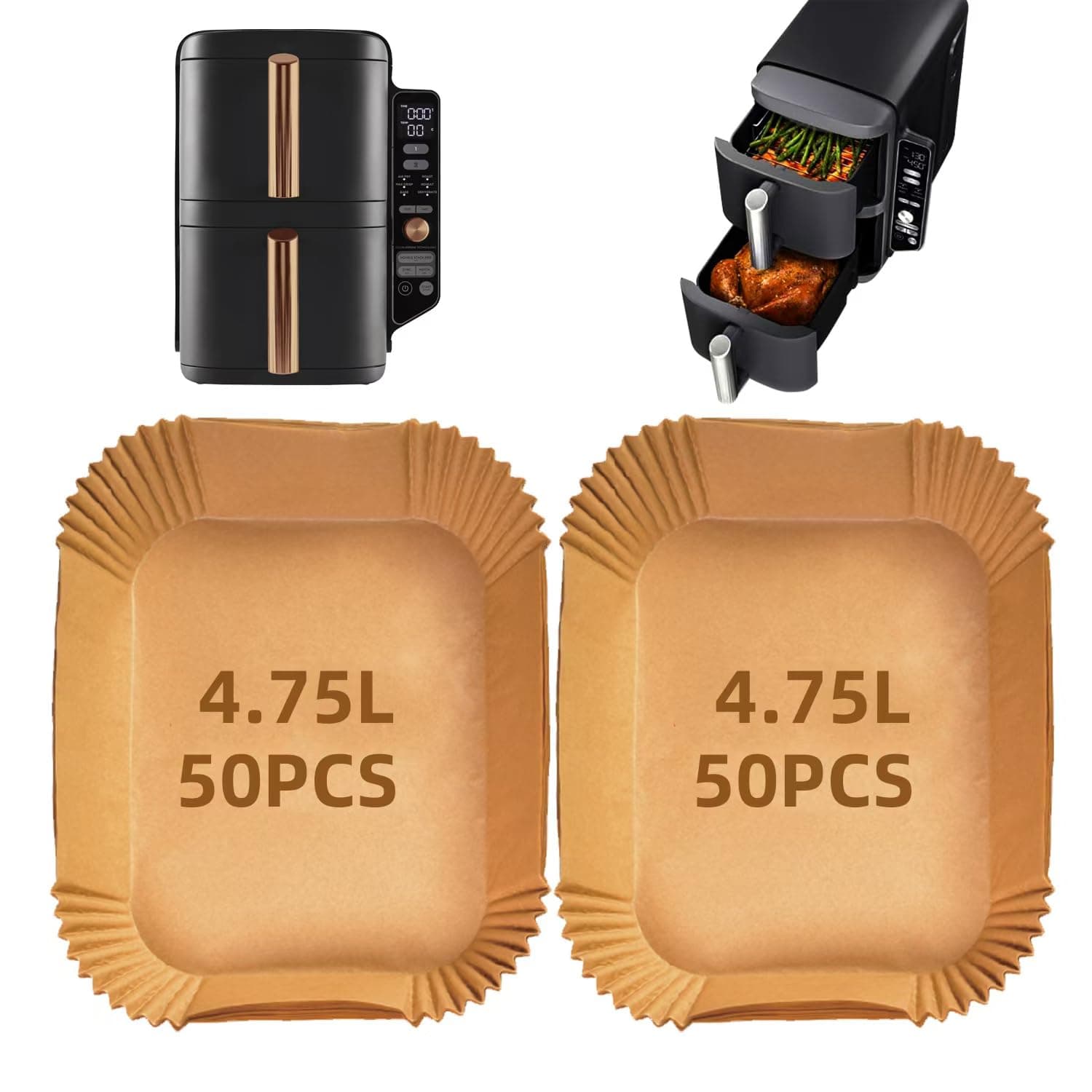 100PCS Ninja Double Stack XL 9.5L Air Fryer Liner, Dual Air Fryer Paper Liners for Ninja Stack XL SL400UK, AF400UK, Tower T17088, Ninja Double Stack Air Fryer Accessories, Ninja Stack Insert