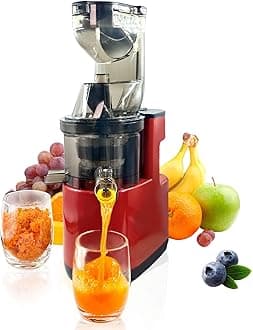 Cold Press Juicer Machines Slow Masticating High yield Pulp separation Can make fruit ice cream Multi-Functional for Home Commercial Use Wide Feed Chute (red)