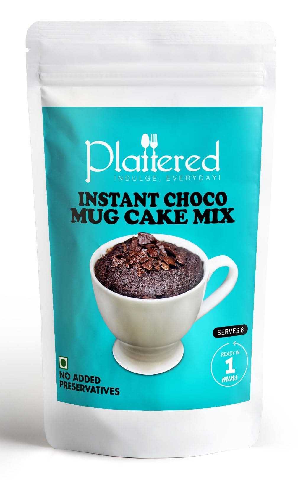 Plattered - Double Choco Mug Cake Mix 315 Gm - Instant Cake Mix Powder - Eggless, 3 Easy Steps Whisk, Scoop & Bake - Natural & Vegan - Chocolate Cake - Pack of 1