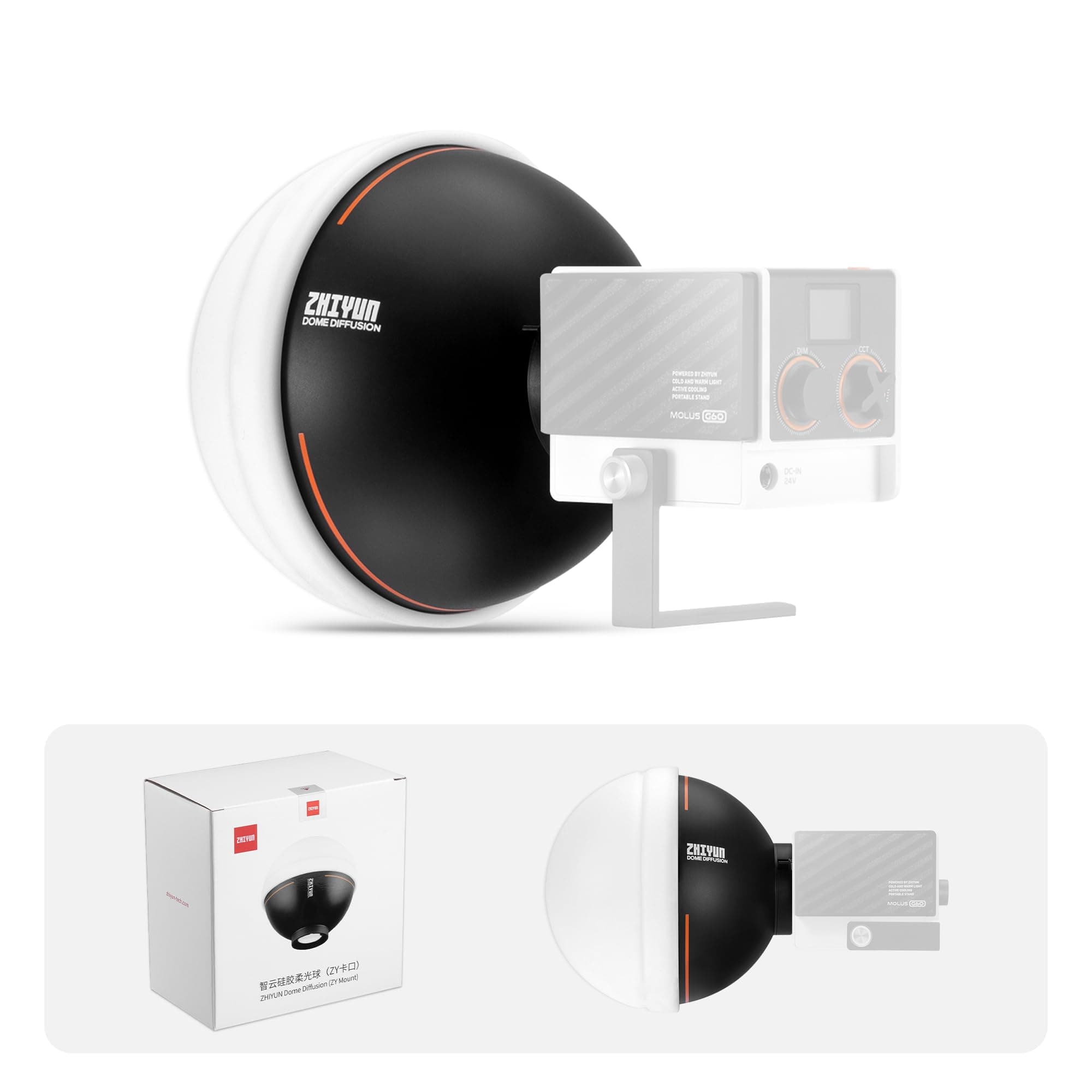 ZHIYUN Mini Dome Diffusion Softbox ZY Mount [Official] Quick Folding Quick Set Up with Diffusers/Honeycomb Grid Compatible with X100 X60 Series CX100 G60 CX50 Soft Light Video Recording Portraits