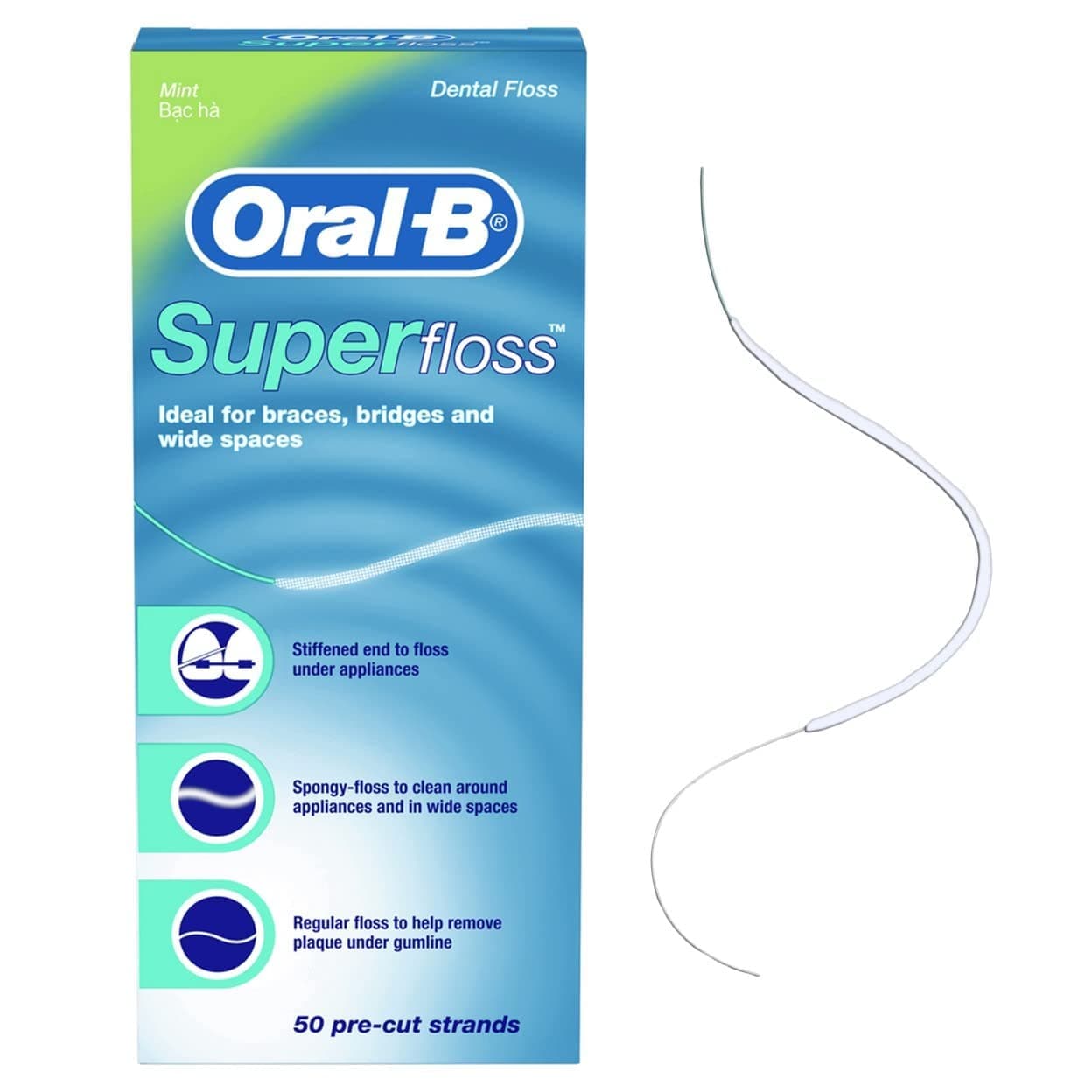 Super Floss Pre-Cut Strands Dental Floss, Mint, 50 Count