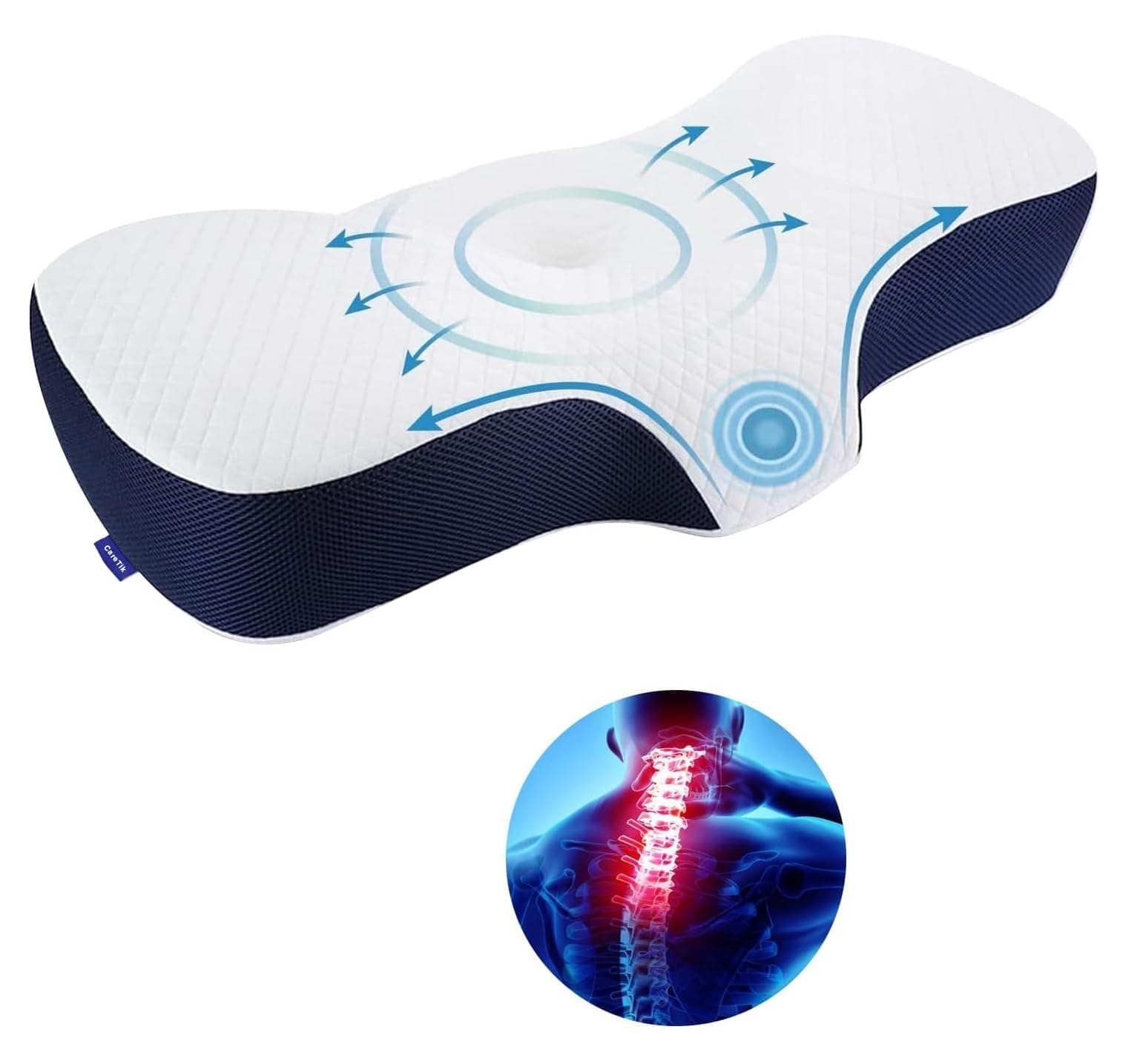 Memory Foam Neck Pillow, Adjustable Ergonomic Cervical Pillow for Sleeping, CareTik Orthopedic Neck Pillow with Washable Cover, Bed Pillows for Side, Back, Stomach Sleepers