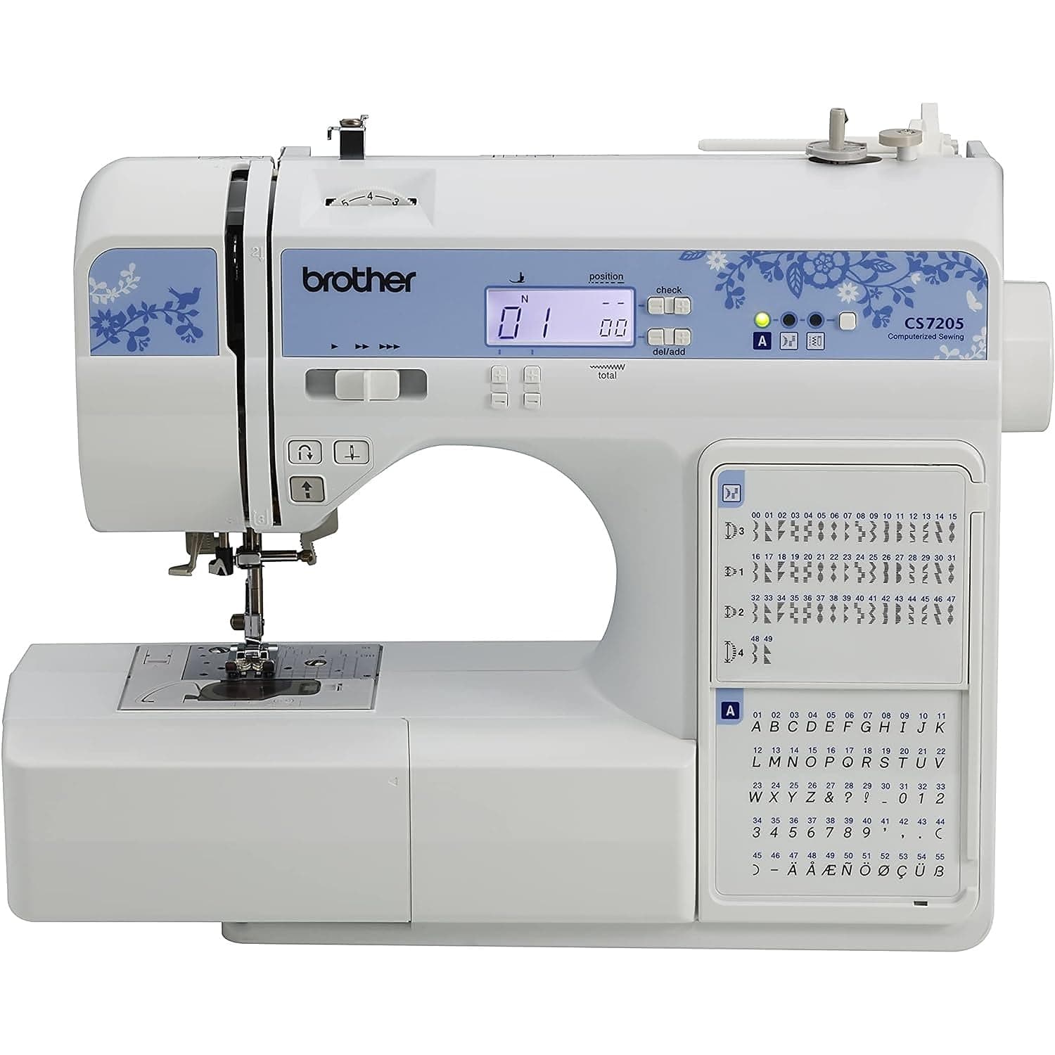 Brother CS7205 Computerized Machine, 150 Built Stitches, 1 Font, Wide Table, 11 Sewing Feet, White