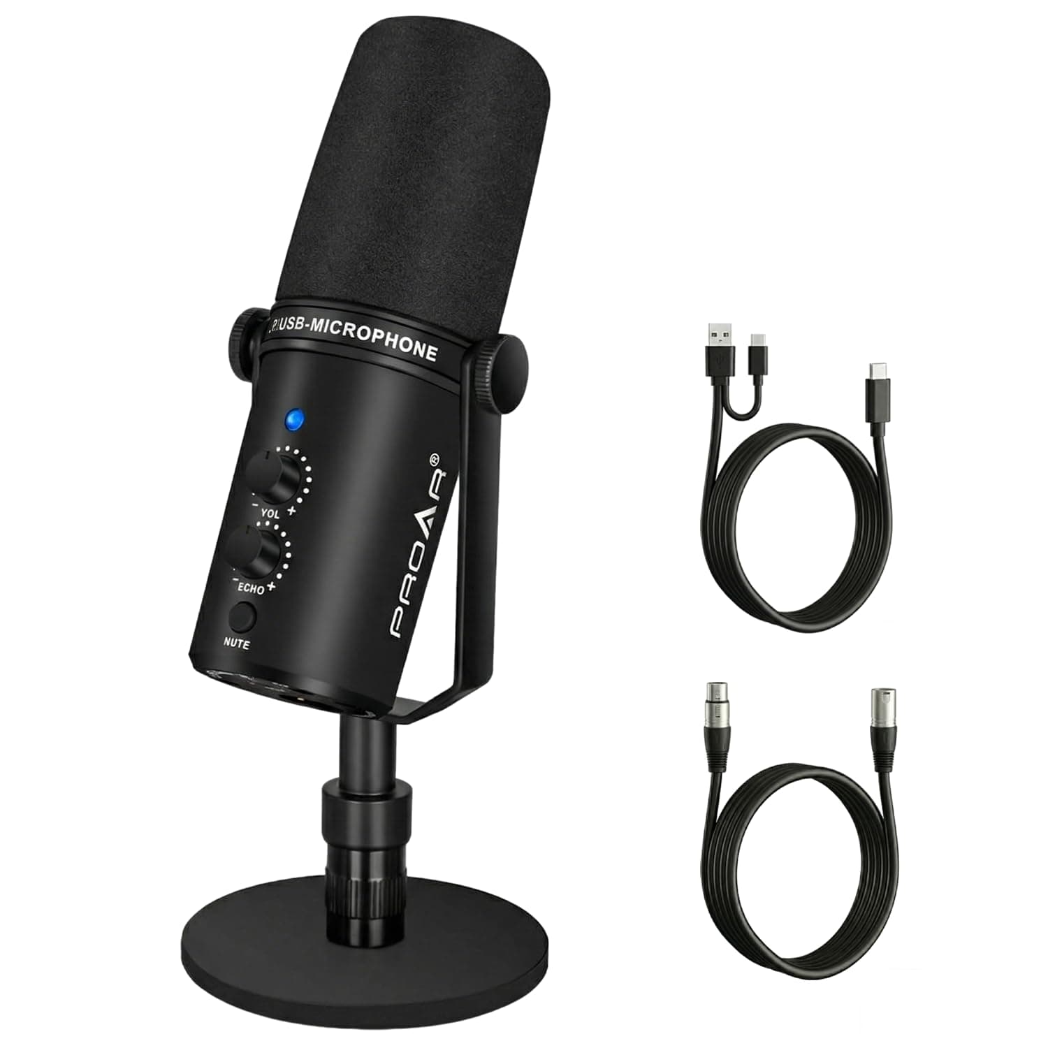 XLR/USB Dynamic Microphone, PC Computer Microphone for Podcasting, Vocal Recording, Live Streaming, Gaming & Voice-Over, All Metal Professional Studio Mic Kit with Noise Cancelling, USB-C Port