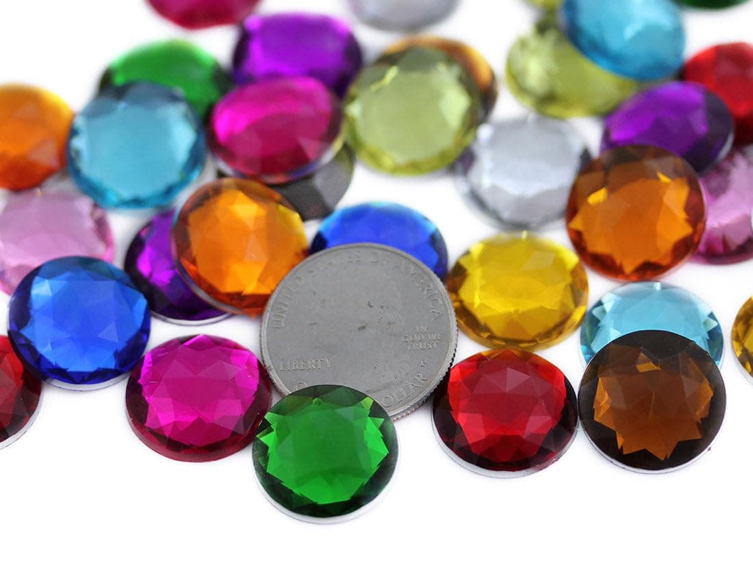 18mm 11/16" Flat Back Round Acrylic Gems