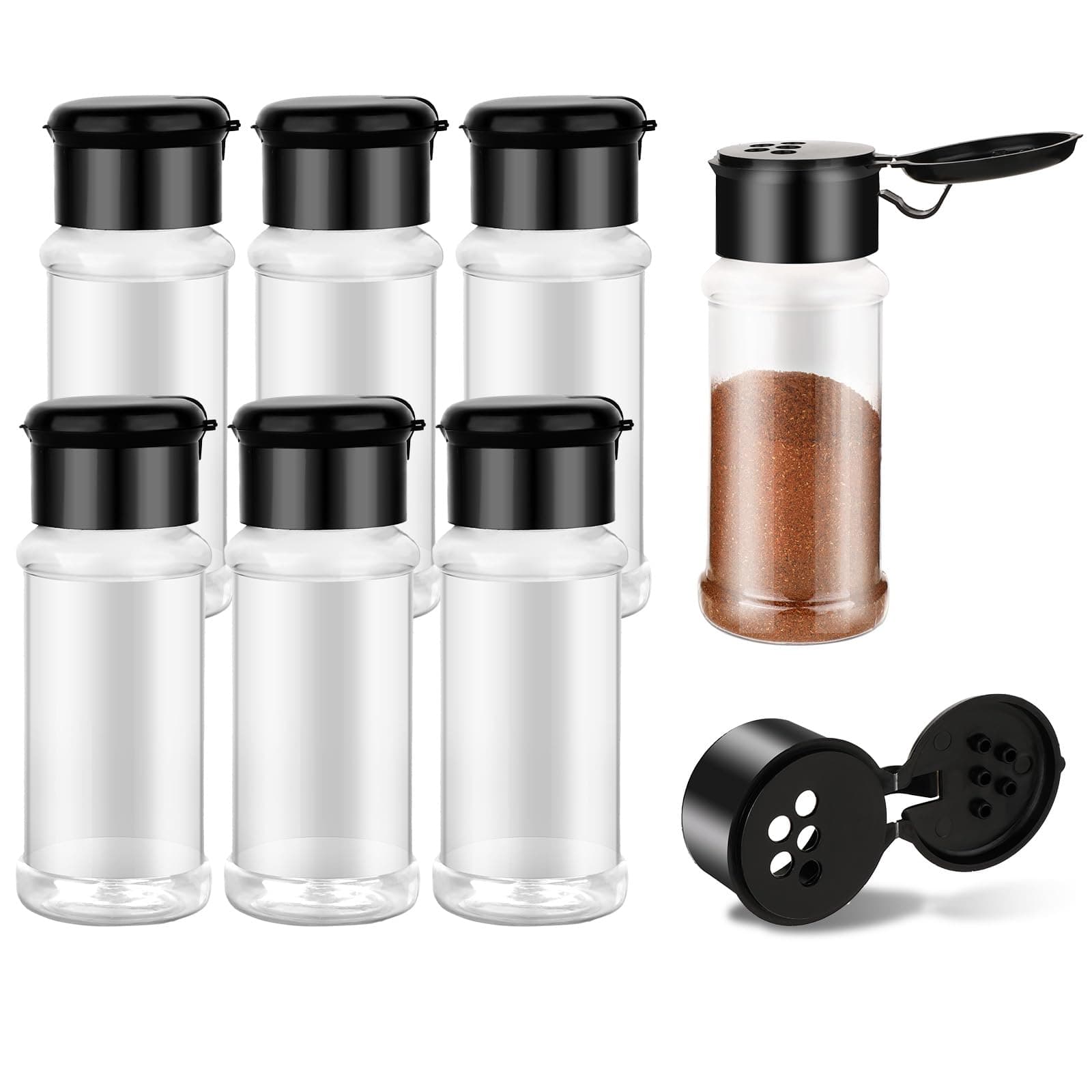 6 Pcs Plastic Spice Jars with Shaker Lids, 3 oz Seasoning Containers, Round Empty Spice Bottles Storage Clear Seasoning Bottles Storage Spice, Peppers, Salt for Spice Rack, Drawer, Cabinet