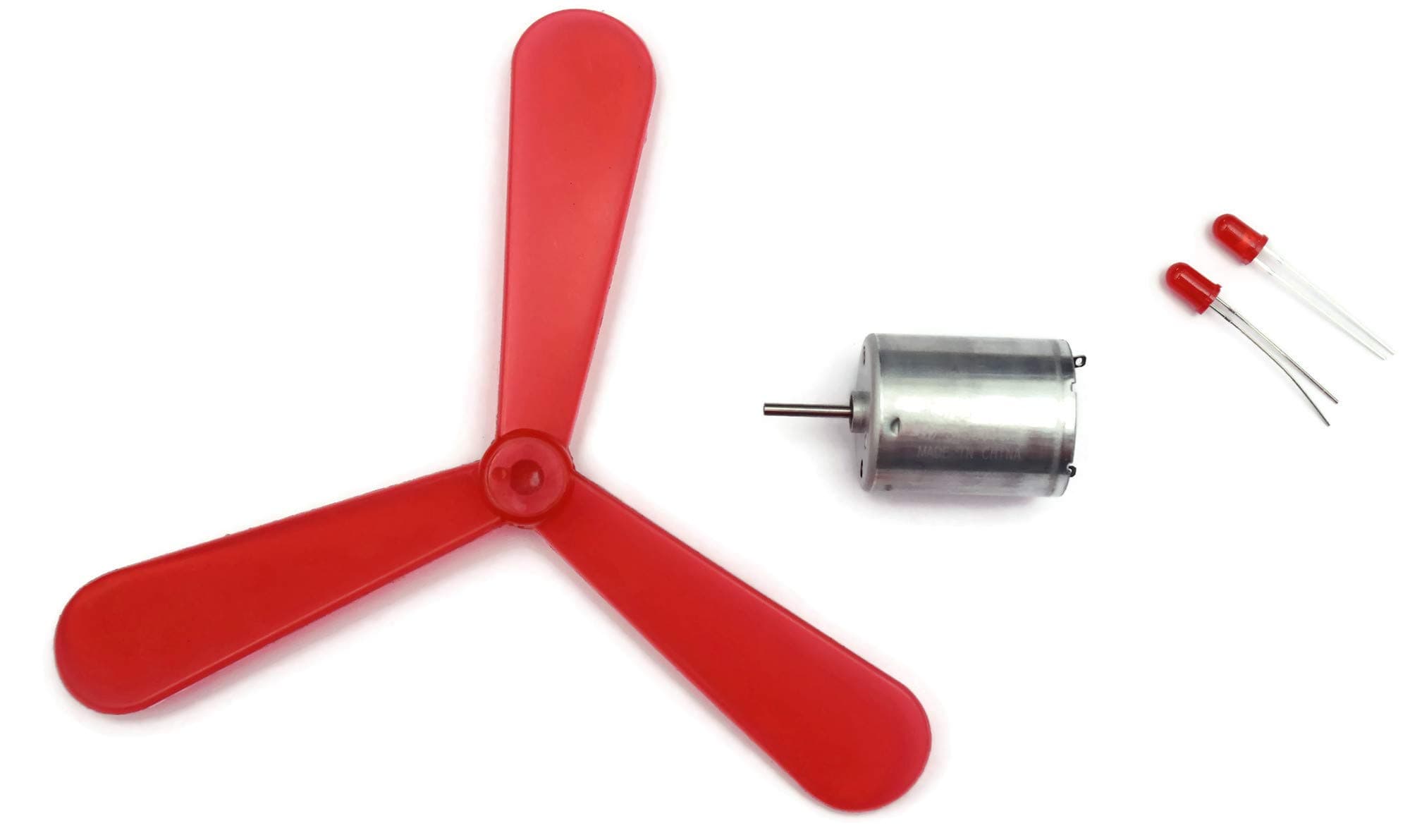 Electronic Spices Dynamo Motor With Fan Blade For Wind Mill Project And 2 Leds