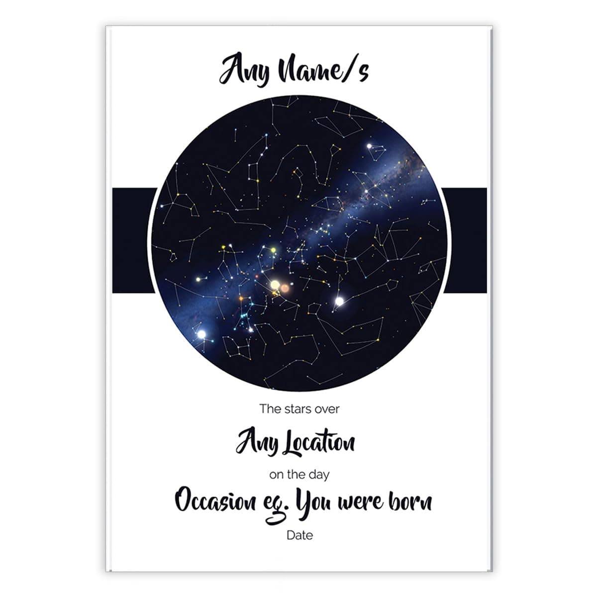 Framed Occasions Custom Star Map Personalised Night Sky Wall Art Picture - Birthday Night Sky - The Day You Were Born Gift Idea and Keepsake or Wall Art - A4 Print Only - 210 x 297mm