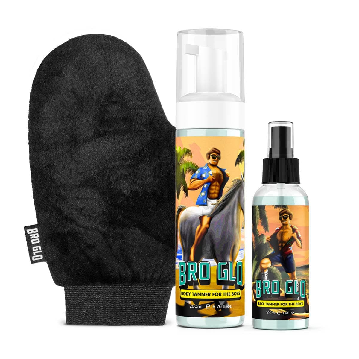 Self Tanner for The Boys - Starter Bundle - Easy Sunless Tan For Your Face & Body With Mitt Applicator - Oil Free Water Based for Faster Skin Drying - Natural Sun Kissed Bronze Color Perfect