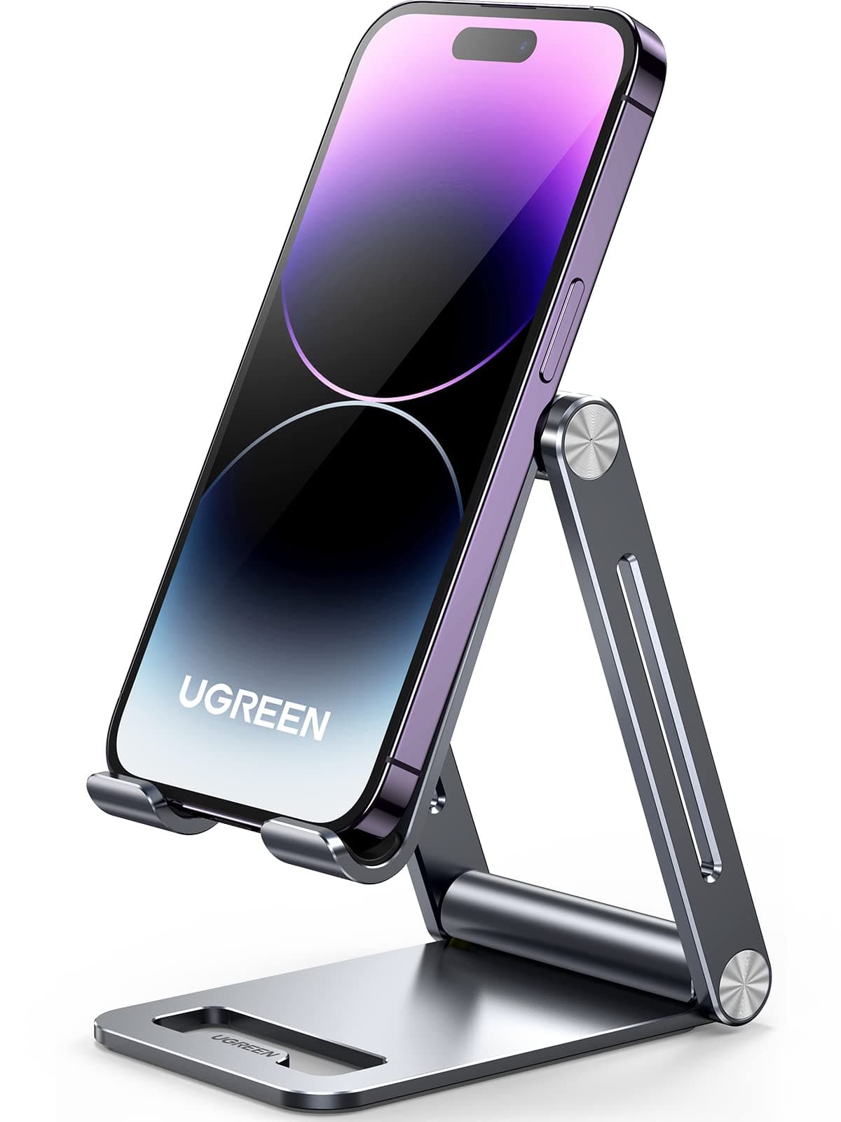 UGREEN Smartphone Stand, Tabletop, Aluminum, Mobile Stand, Adjustable Angle, Foldable, Convenient to Carry, Durable, For Smartphones, Compatible with 4.7 - 7.9 inch Devices such as iPhone 15, 14, 13, 12, Xperia, Huawei Switch, Xiaomi, etc