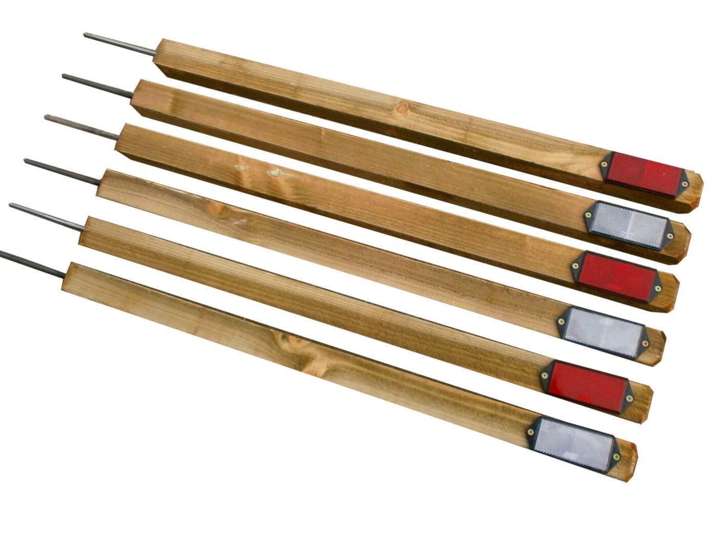 Pack of 6 3ft (90cm) Timber Reflective Keep Off Grass Verge Posts Boundary Markers, Push in Ground