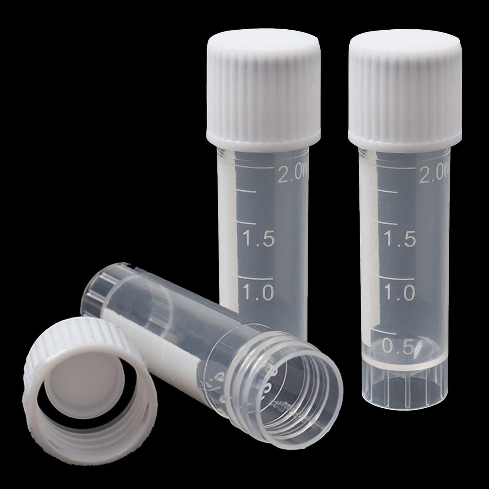 Qfeley 100 Pack 2ml Plastic Small Frozen Test Tubes Self Standing Cryogenic Vial Lab Small Lab Vial Tube with Screw Caps Plastic Vial Seal Cap Container for Laboratory School
