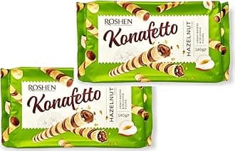 Crispy Flavorful Wafer Rolls "Konafetto" with Hazelnut-Cream Filling, 4.94oz/140 grams Pack of 2