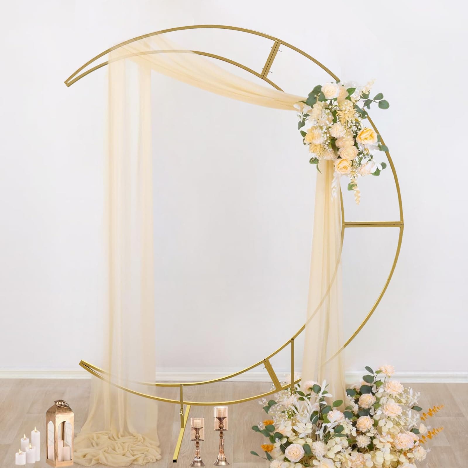 7FT Crescent Moon Arch Backdrop Stand Half Moon Balloon Arch Frame Wedding Arches for Ceremony Baby Shower Birthday Garden Floral Horn Arch Stand Ramadan Crescent Moon Decor