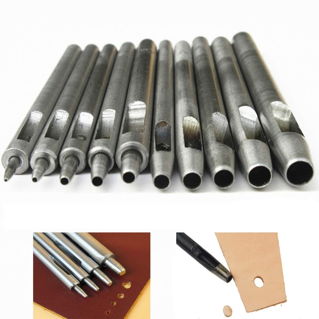 Steel Leather Punch Tool Kit, 10 Sizes (0.5-5.0mm) for Belt, Wallet, Bag, Crafting | Heavy-Duty Hole Puncher Set, Professional Leatherworking Tools for DIY & Repair