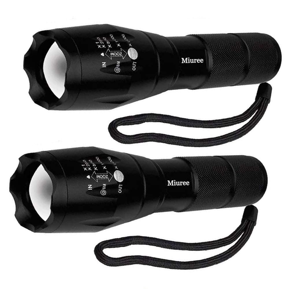 2 Pack Tactical LED Flashlight Military Grade 2000 Lumens 5 Mode Zoomable Flashlights for Hurricane Emergency