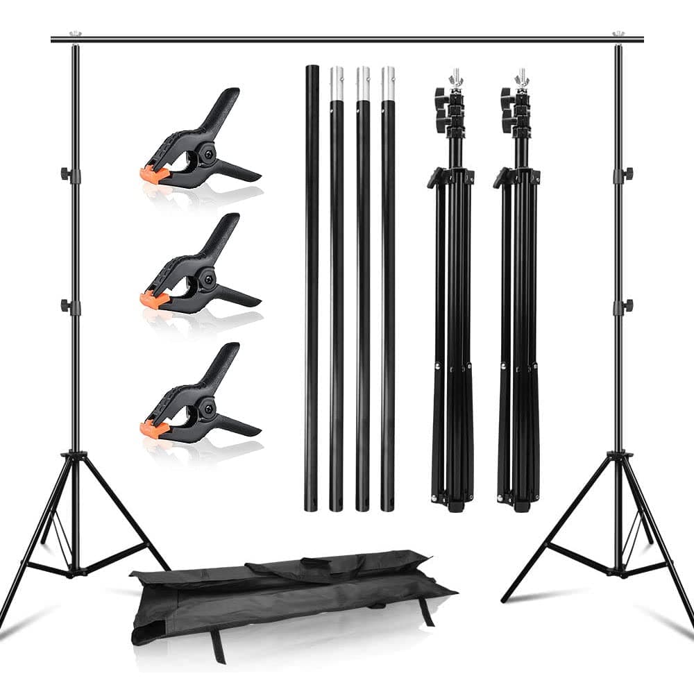 Pro Portable Heavy-Duty Backdrop Support System Kit 2m * 3m(6.6ft * 9.8ft) Backdrop Stand Tripod is Adjustable for Wedding Parties Decorations Portrait Photography