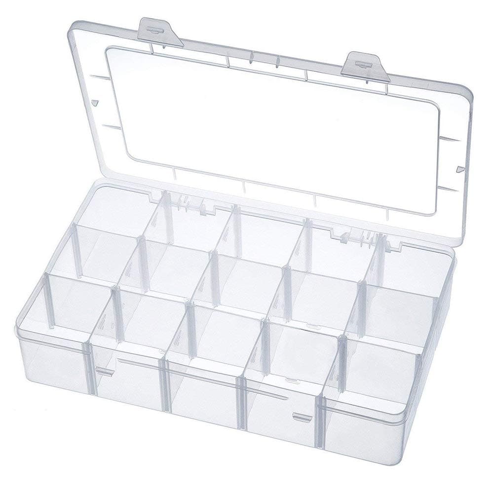 Storage Box 15 Grids Plastic Adjustable Jewellery Organiser Box Container Storage Case Sorting Box with Removable for Dividers Beads Beauty Accessories Nail Polish